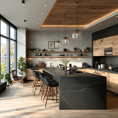 Elegant kitchen with pendant lighting