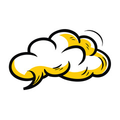 Cartoon cloud with yellow accents isolated on white background
