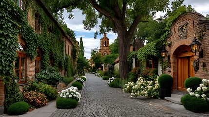 Obraz premium Beautiful rustic homes street high resolution photo