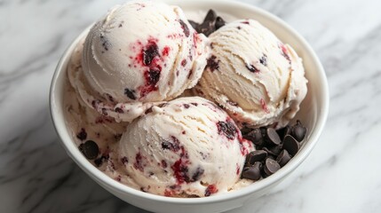Gourmet Cherry Bourbon Ice Cream in Elegant Bowl with Chocolate Chips