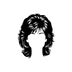 Stylized black and white illustration of a woman's wavy hairstyle.