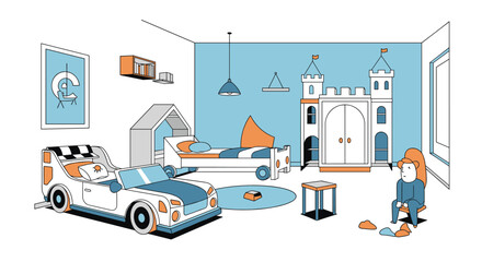 Fototapeta premium Imaginative youngsters bedroom filled with toys and fantasy adventure dreams