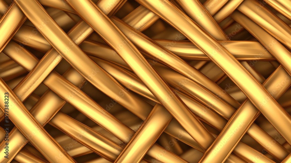 Poster interwoven golden metallic tubes creating an abstract grid pattern background. luxurious texture for