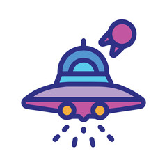 A colorful cartoon ufo flies with a meteor isolated on white background