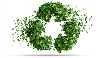 Green recycling symbol made of leaves, isolated on a white background in PNG format with transparent background. Eco-friendly design ideal for sustainability and environmental projects.