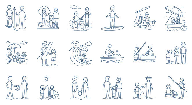 Family summer activities: beach fun and outdoor adventures in linear style