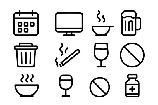 Minimalistic icons of everyday objects and activities