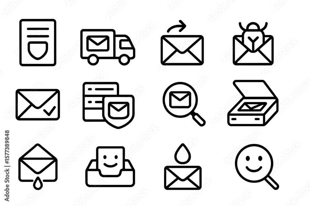 Poster email security and document management icons set for digital communication