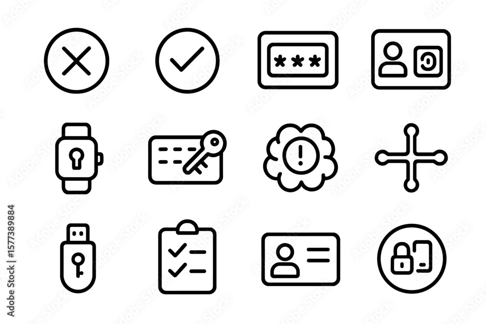 Poster modern minimalist icons for security and verification themes on dark background