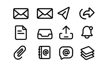 Minimalist black outline communication icons for digital interfaces