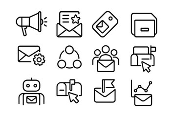 Minimalist black email and communication icon set on dark background