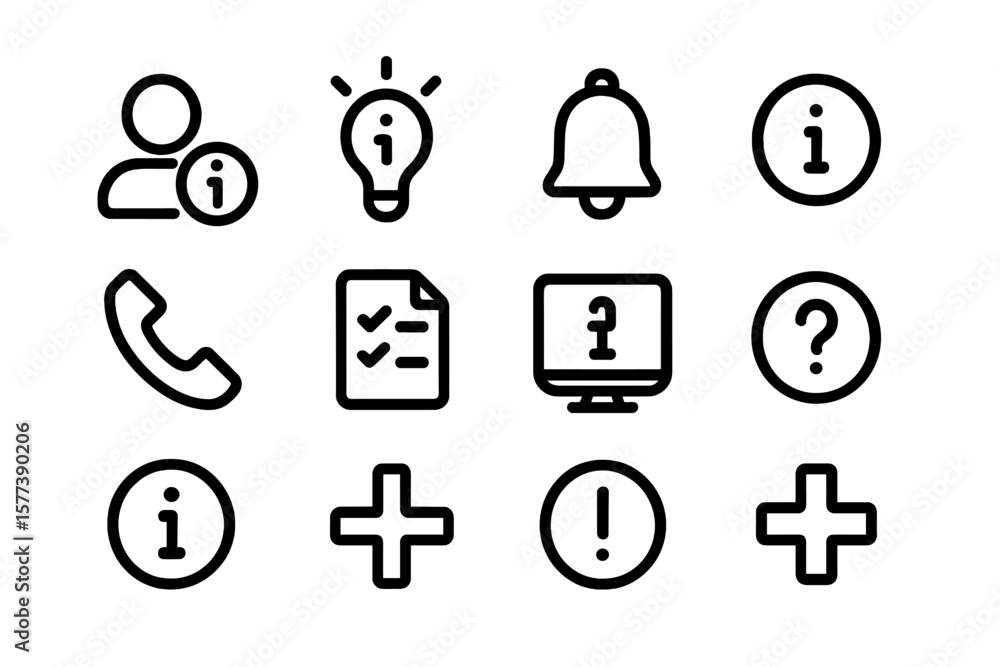 Poster minimalistic black information and communication icons set on gradient background