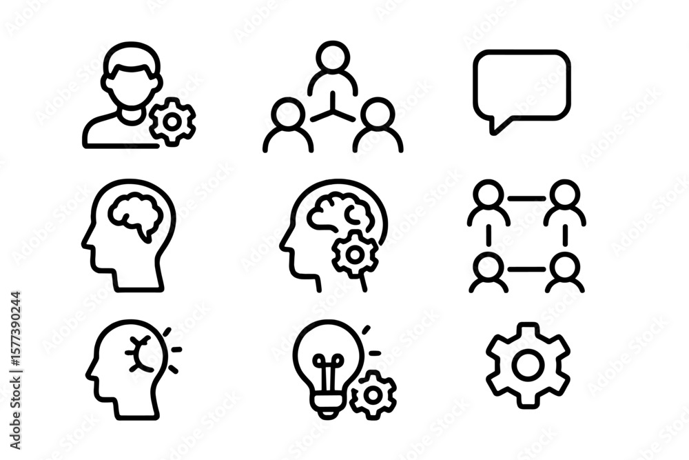 Aufkleber dark mode linear icons for teamwork and innovation concepts