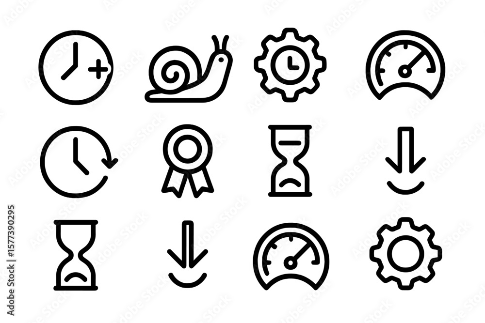 Poster minimalist icon set with time and speed themes in linear style
