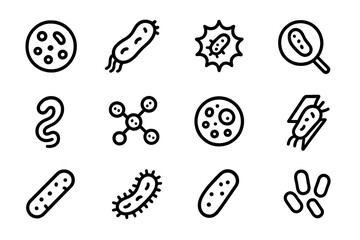 Naklejka na ściany i meble Linear microorganism icon set featuring various bacteria and virus designs