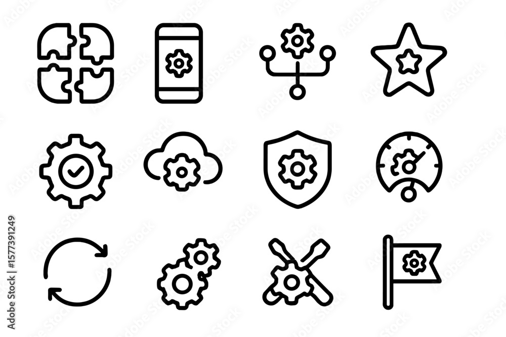 Poster simple linear icons for technology and development themes