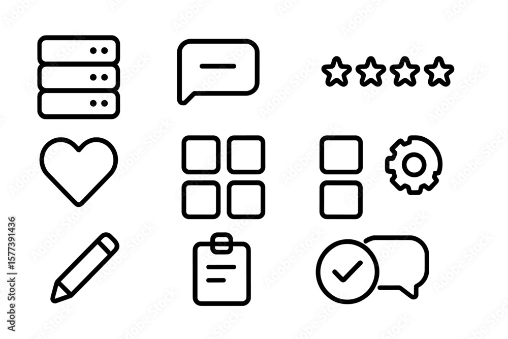 Poster sleek minimalistic icons set on dark background for digital interface design