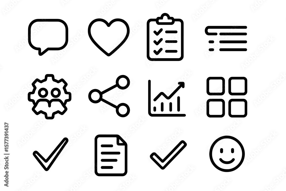 Poster minimalist black linear icons on dark background for modern ui design