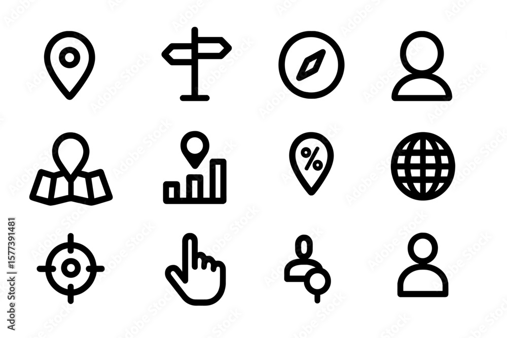 Poster minimal line icons set for navigation and location apps