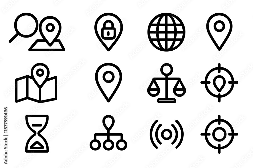 Poster geolocation and navigation icons set with map and gps symbols