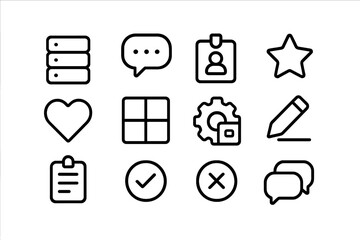 Minimalist linear icons set: communication, tools, and interface elements