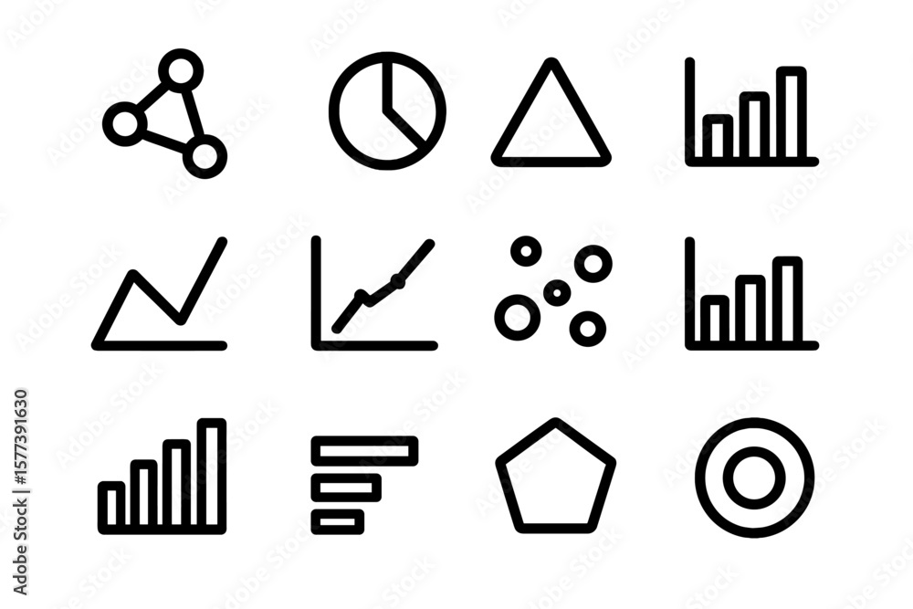 Poster minimalist icons set: data analysis and graphical elements in black