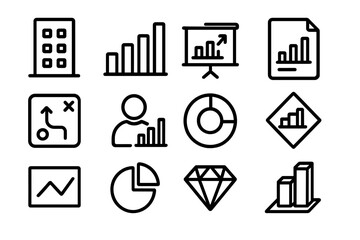 Modern business icons: flat linear design for analytics and growth