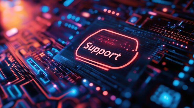 A virtual "Support" icon on a screen, representing technical support and customer service for call center operations.