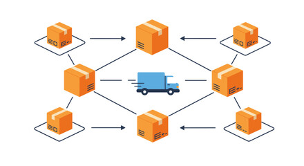 Flat design concept of efficient package delivery and transportation diagram