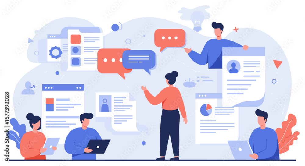 Poster collaborative teamwork with modern communication in a flat design