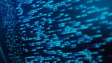 Neural Network Big Data Flow Visualization, Binary Code Matrix, AI Machine Learning Abstract Background, Quantum Computing, Cyber Security, Futuristic Technology Artificial Intelligence Digital Grid