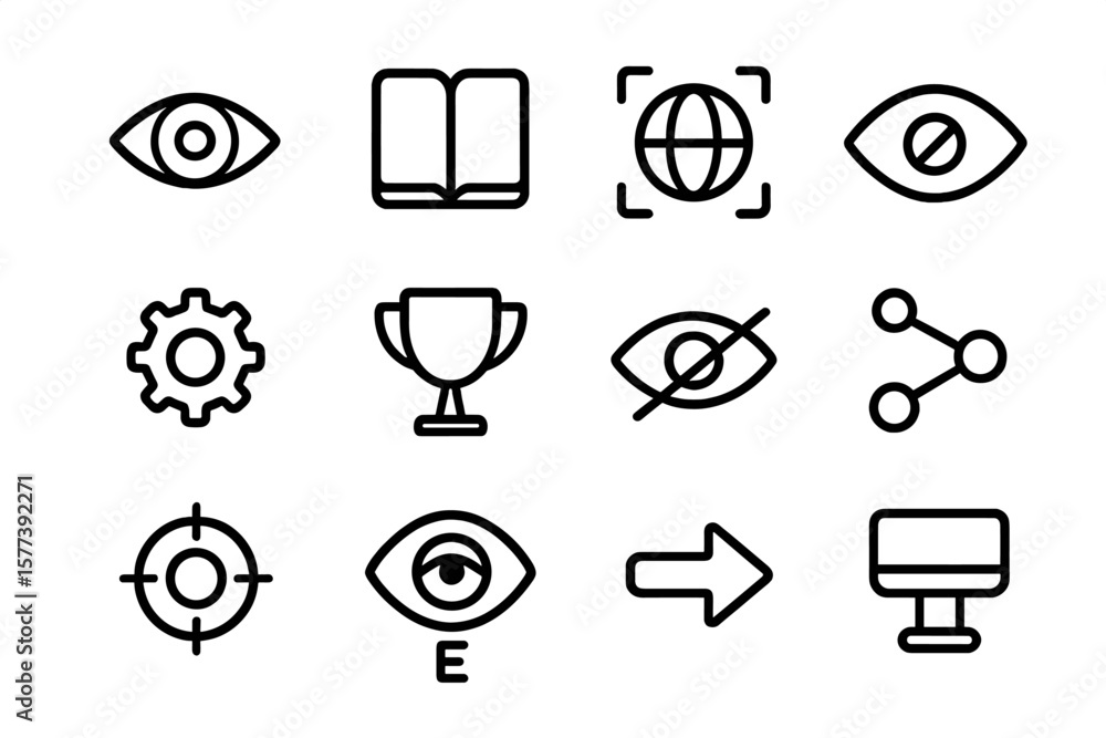 Poster minimalist black linear icons on dark background for web and apps