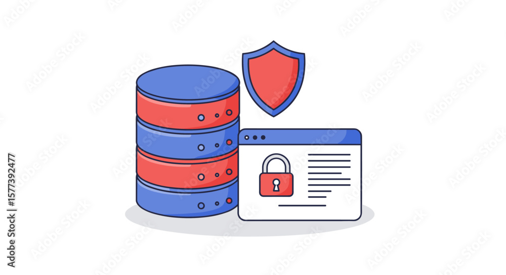 Poster secure data storage and protection concept with shield and lock icon