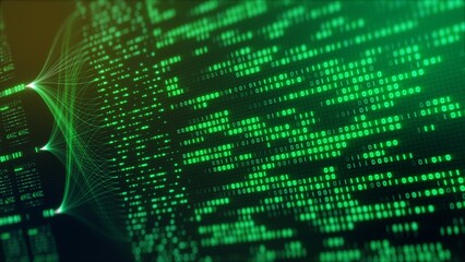 Neural Network Big Data Flow Visualization, Binary Code Matrix, AI Machine Learning Abstract Background, Quantum Computing, Cyber Security, Futuristic Technology Artificial Intelligence Digital Grid