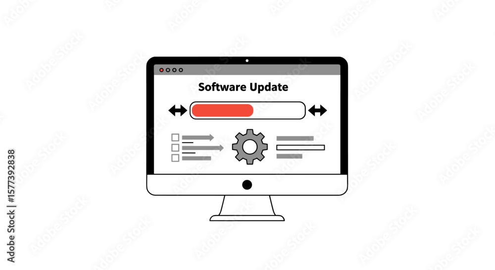 Poster updating software on desktop computer with progress bar and gear icon