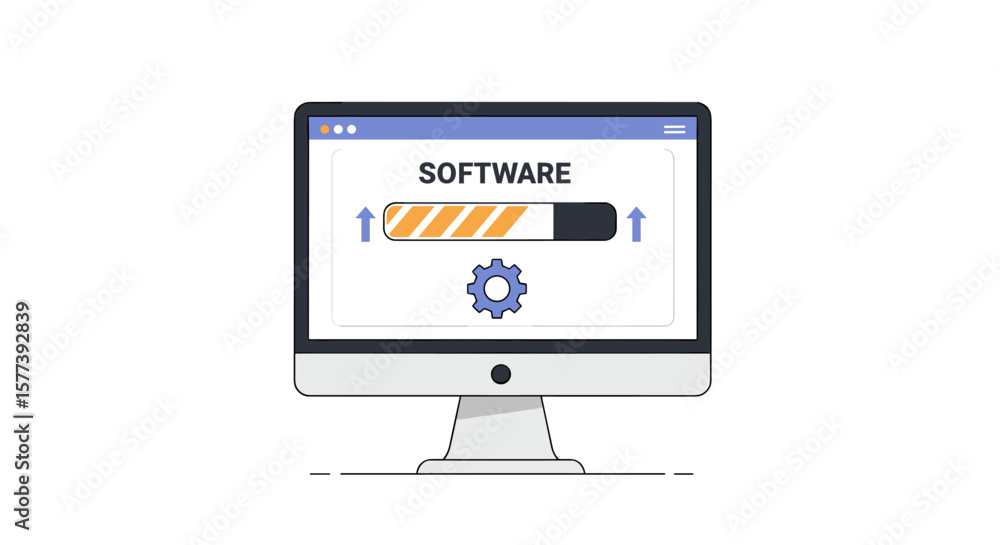 Fototapete Software update concept with progress bar on computer screen in flat design