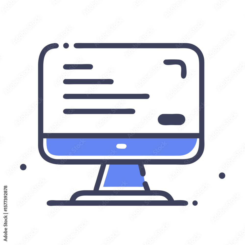 Fototapete icon of a computer monitor displaying text, rendered in a flat, minimalist style with blue accents.