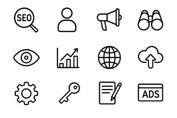 Simple line icons for digital marketing and analytics