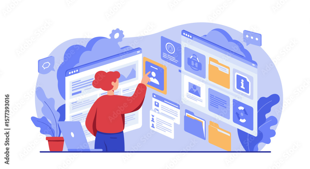 Poster interactive workspace design with digital file management and user interface