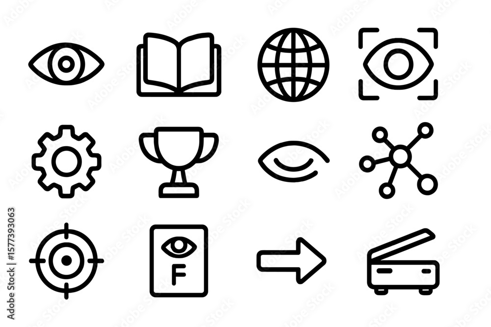 Poster minimalist black linear icons set for web and app design