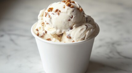 Creamy Bourbon Vanilla Bean Ice Cream in a White Cup
