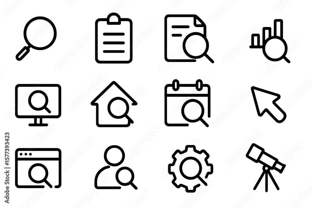 Aufkleber minimalist search icons set: black and transparent magnifying glasses for web and mobile design