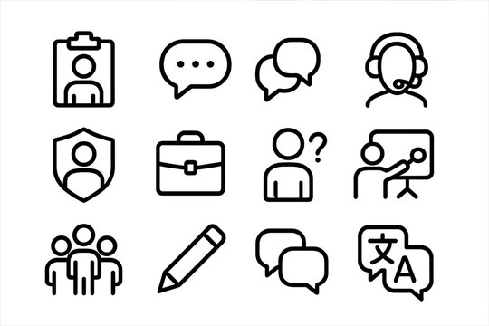 Minimalist communication and office icons: line style black set