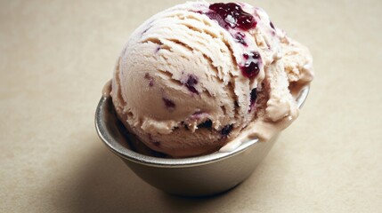 Creamy Peanut Butter Jelly Ice Cream Scoop in Metal Bowl