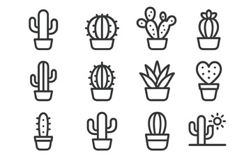 Fototapeta premium Minimalist cactus icons set on dark background