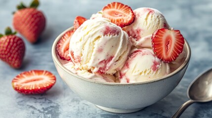 Creamy Strawberry Ice Cream Shortcake in a Bowl with Fresh Berries