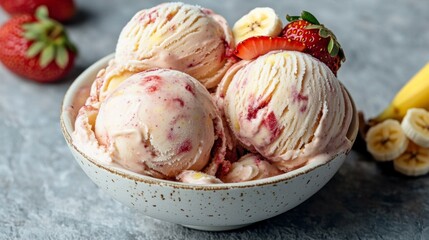 Creamy Strawberry Banana Swirl Ice Cream in Decorative Bowl