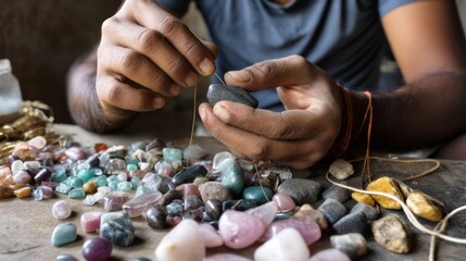 Skilled Artisans Crafting Jewelry with Native Gemstones in Harsh Daylight - POV Shot on White Background
