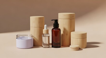 Elegant minimalist cosmetic product presentation with natural light shadow effect