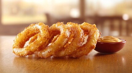 Crispy Golden Onion Rings Served with Satisfying Sauce Dip